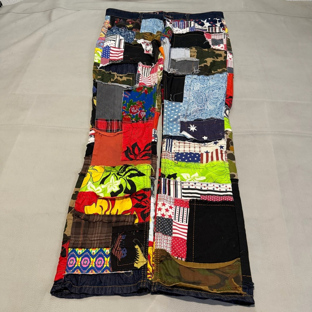 BLEPA Quilted Patchwork  Jean Men Denim Pants Multi Color Boho Hippie 36x32-6438